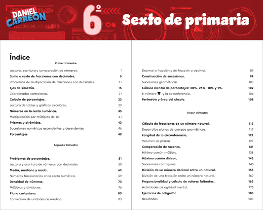 6° Primaria Libro imprimible de matemáticas Daniel Carreón